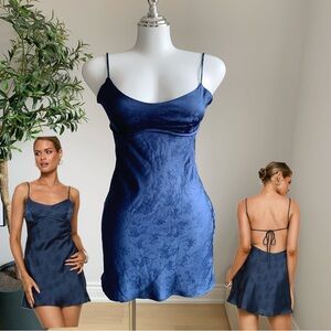 Princess Polly Blue Satin Floral Backless Mini Dress S